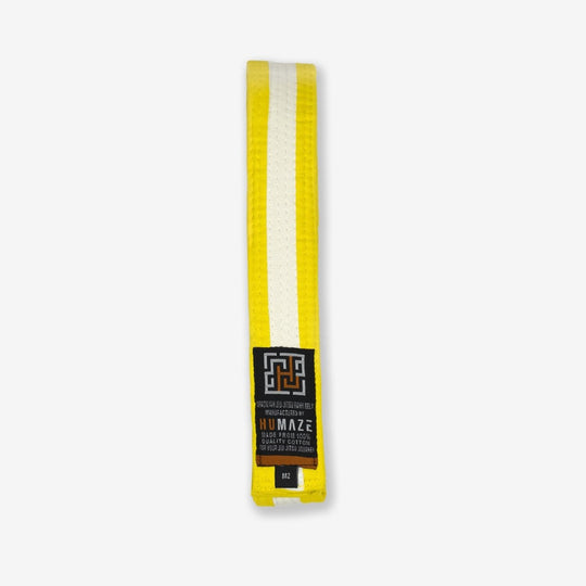kids yellow belt with white strip